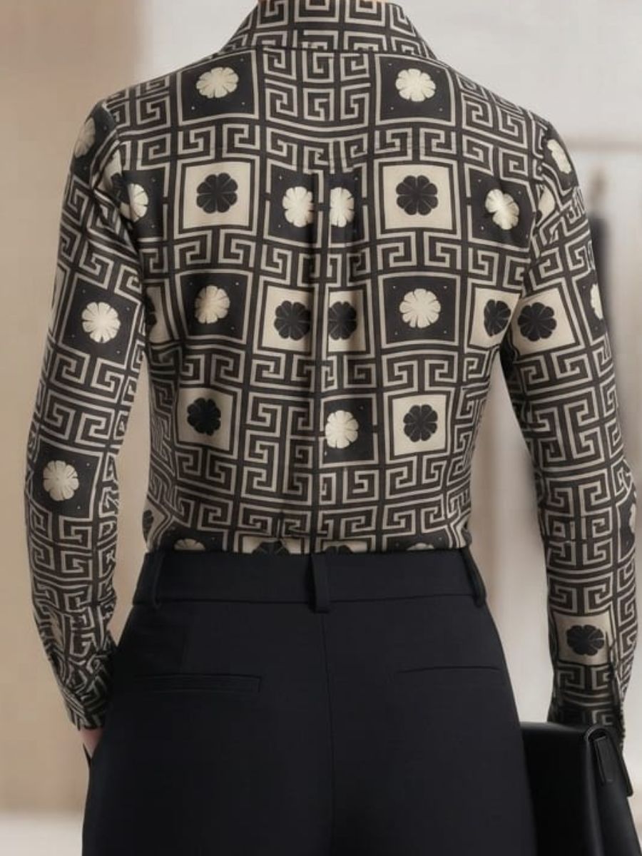 ModaFesta -printed formal satin shirt black
